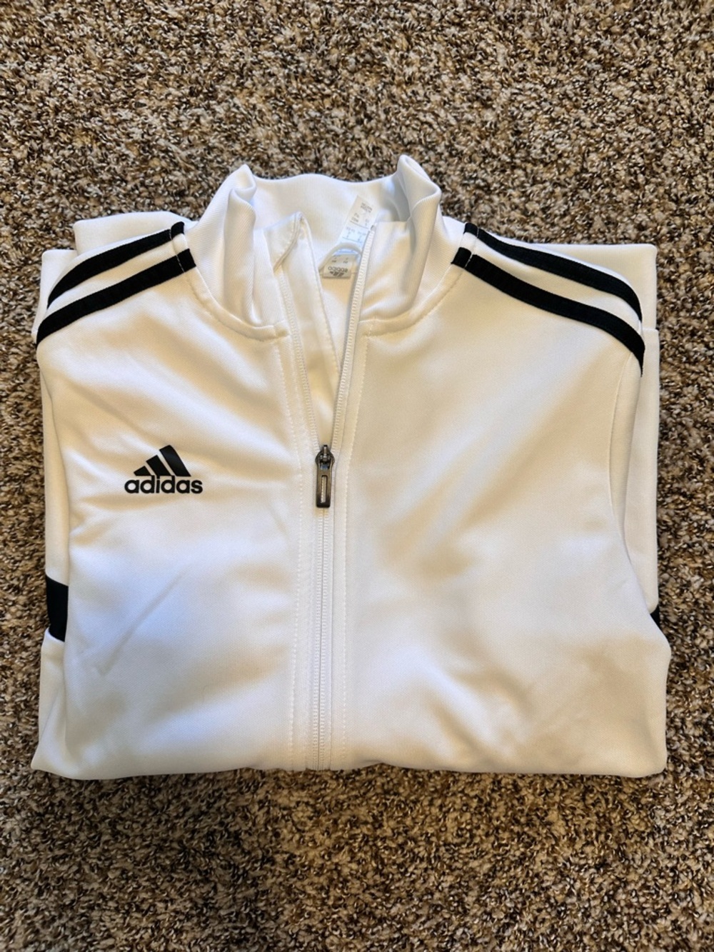 adidas White Zip-Up Track Jacket with Black Stripes